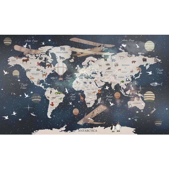 Papel pintado panorámico Niños - Mapa del Mundo