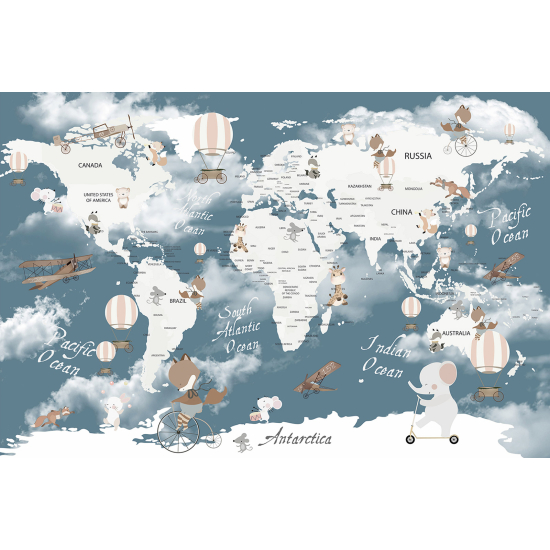 Papel pintado panorámico Niños - Mapa del Mundo