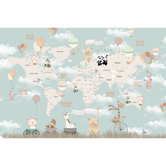 Papel pintado panorámico Niños - Mapa del Mundo