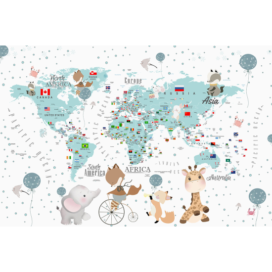 Papel pintado panorámico Niños - Mapa del Mundo