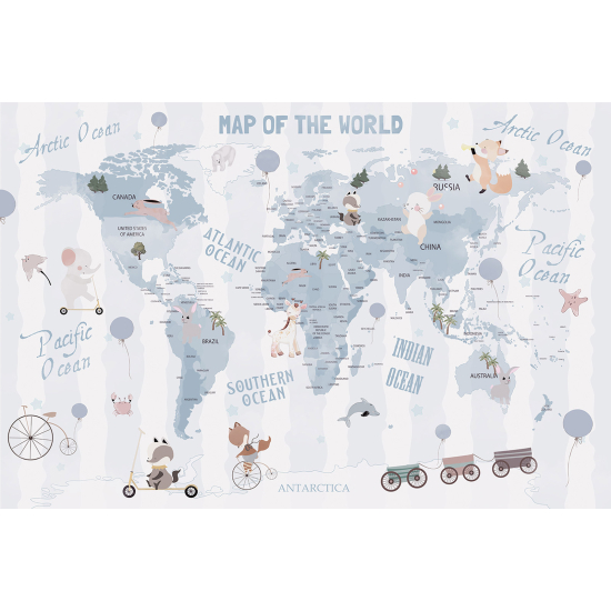 Papel pintado panorámico Niños - Mapa del Mundo