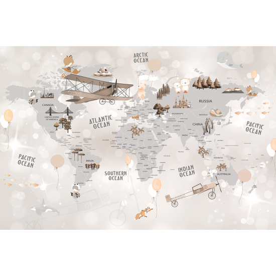 Papel pintado panorámico Niños - Mapa del Mundo