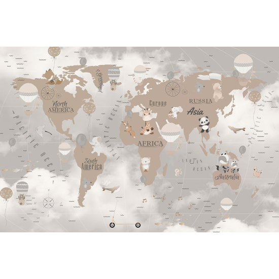 Papel pintado panorámico Niños - Mapa del Mundo
