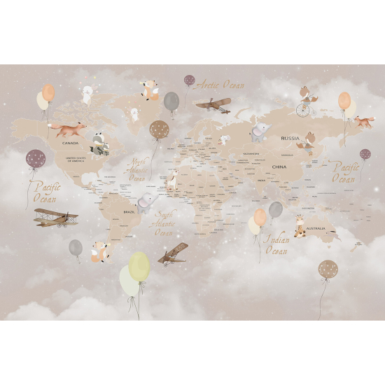 Papel pintado panorámico Niños - Mapa del Mundo