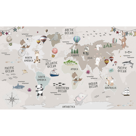 Papel pintado panorámico Niños - Mapa del Mundo