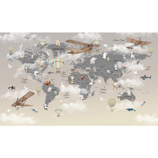 Papel pintado panorámico Niños - Mapa del Mundo