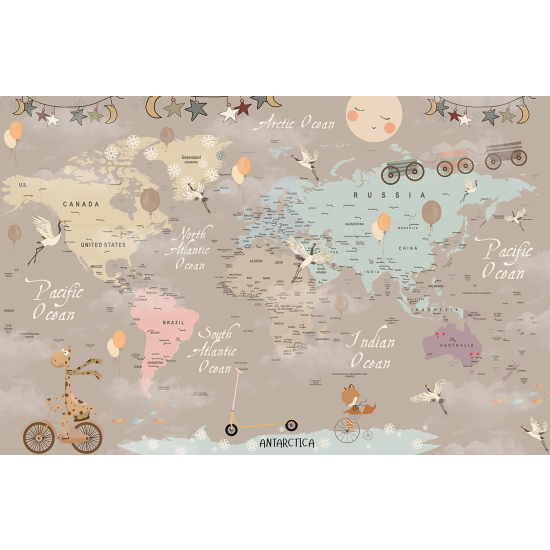 Papel pintado panorámico Niños - Mapa del Mundo