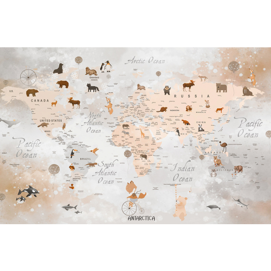 Papel pintado panorámico Niños - Mapa del Mundo
