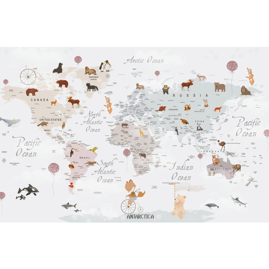 Papel pintado panorámico Niños - Mapa del Mundo