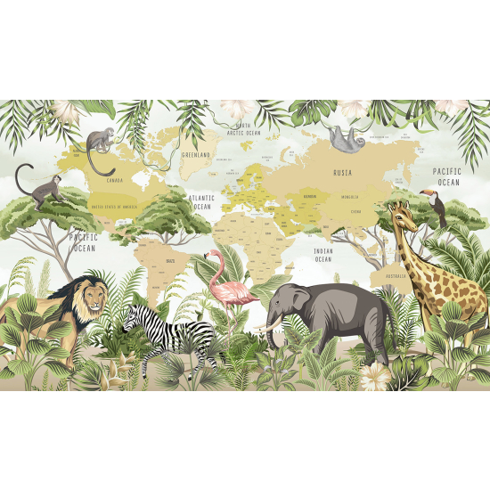 Papel pintado panorámico Niños - Mapa del Mundo