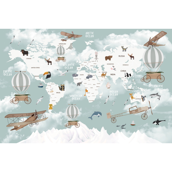 Papel pintado panorámico Niños - Mapa del Mundo