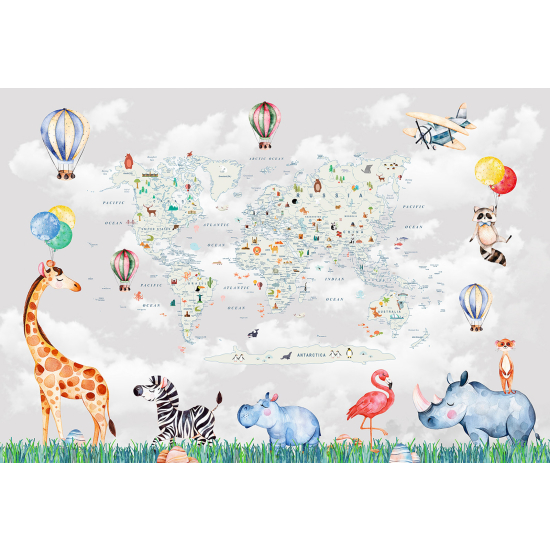Papel pintado panorámico Niños - Mapa del Mundo