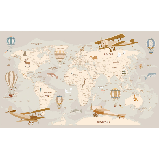 Papel pintado panorámico Niños - Mapa del Mundo