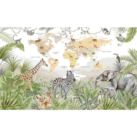 Papel pintado panorámico Niños - Mapa del Mundo