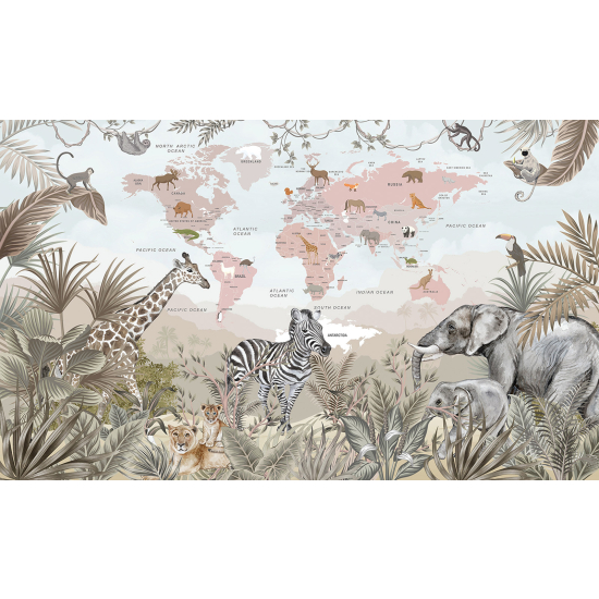Papel pintado panorámico Niños - Mapa del Mundo