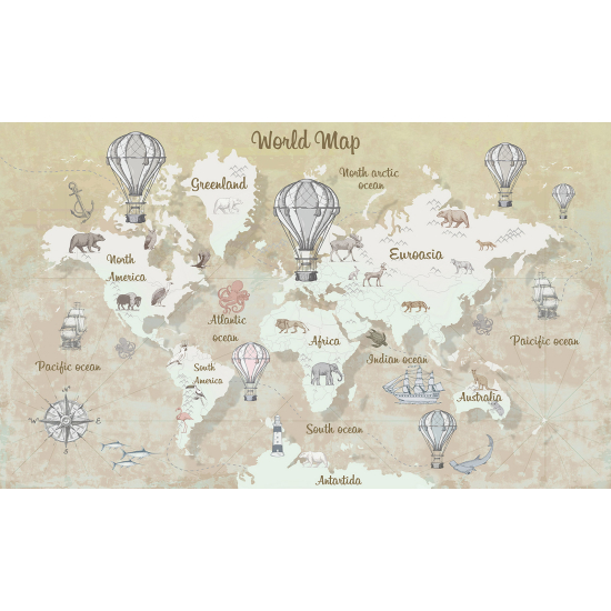 Papel pintado panorámico Niños - Mapa del Mundo