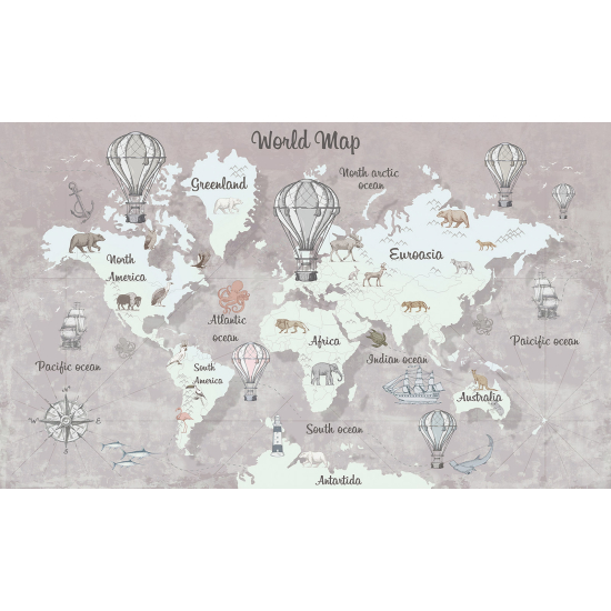 Papel pintado panorámico Niños - Mapa del Mundo