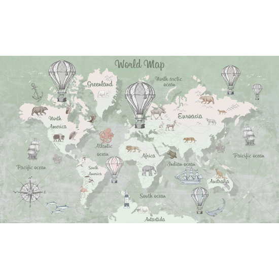 Papel pintado panorámico Niños - Mapa del Mundo