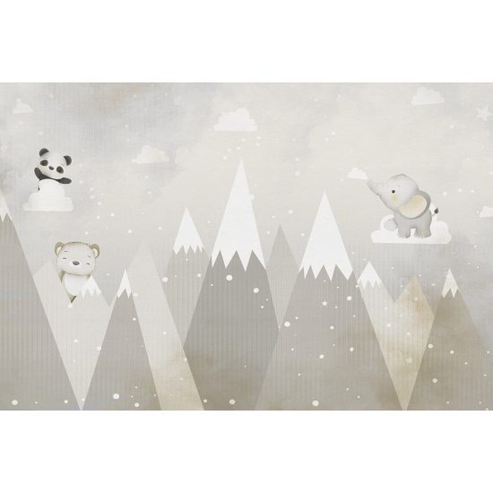 Papel pintado panorámico Niños - Montañas Animales