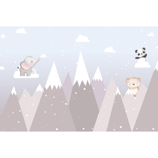 Papel pintado panorámico Niños - Montañas Animales