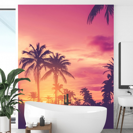 Papel pintado panorámico - Palmeras Puesta de Sol