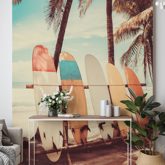 Papel pintado panorámico - Palmeras Tablas de Surf