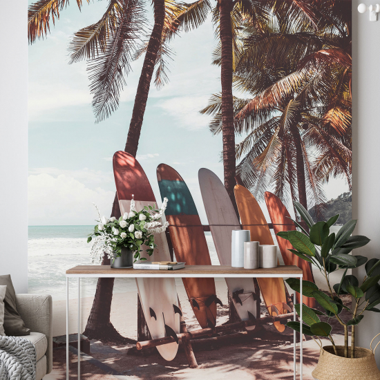 Papel pintado panorámico - Palmeras Tablas de Surf
