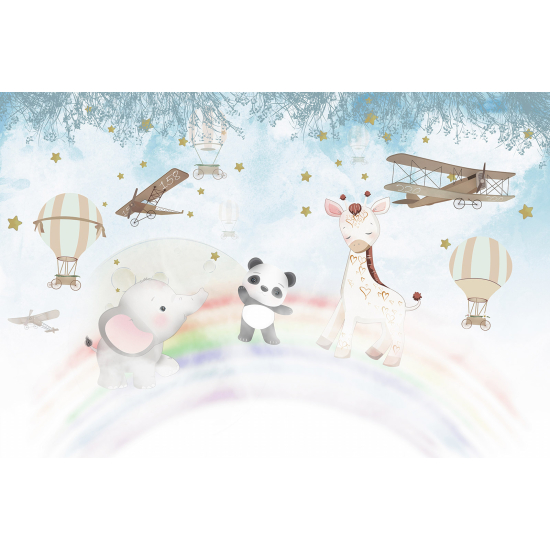 Papel pintado panorámico para niños - Infantil - Animales arcoíris
