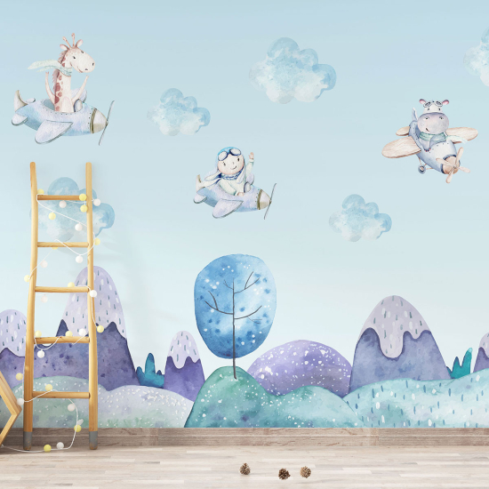 Papel pintado panorámico para niños - Infantil - Animales Aviadores
