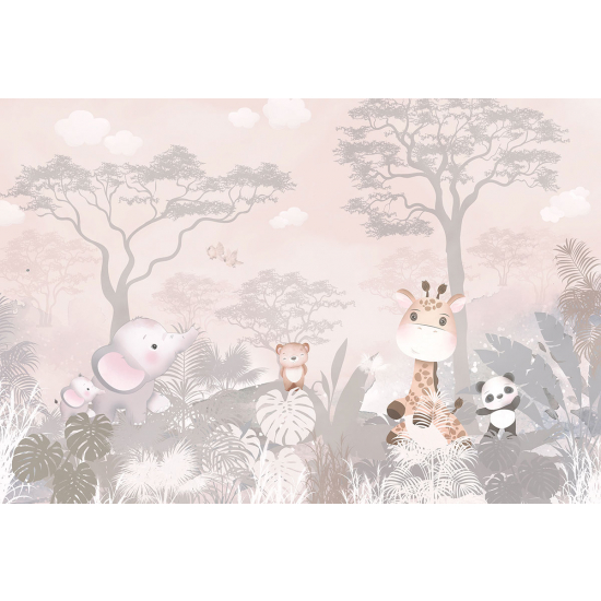 Papel pintado panorámico para niños - Infantil - Animales de la jungla