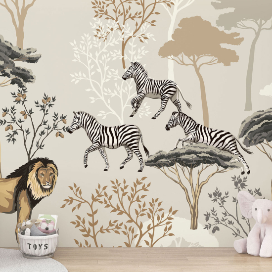 Papel pintado panorámico para niños - Infantil - Animales de la Sabana