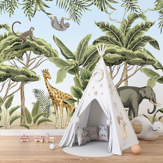 Papel pintado panorámico para niños - Infantil - Animales de la Selva