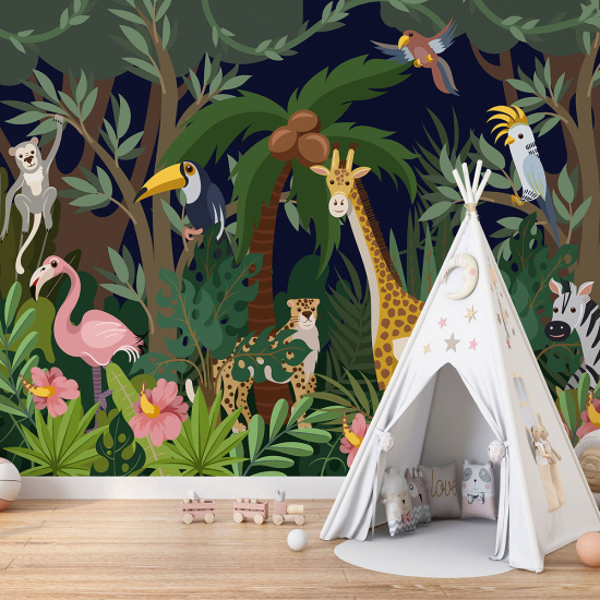 Papel pintado panorámico para niños - Infantil - Animales de la Selva