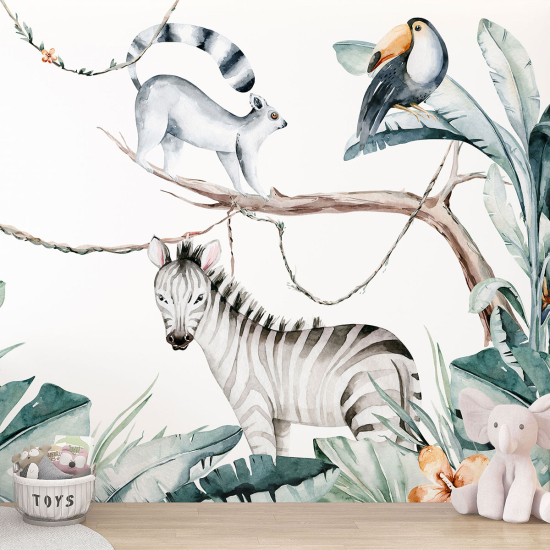 Papel pintado panorámico para niños - Infantil - Animales de la Selva