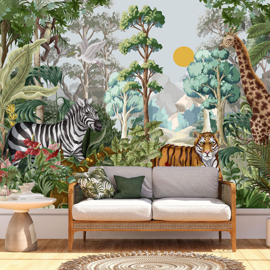 Papel pintado panorámico para niños - Infantil - Animales de la Selva