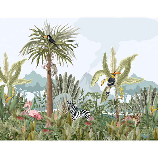 Papel pintado panorámico para niños - Infantil - Animales de la Selva