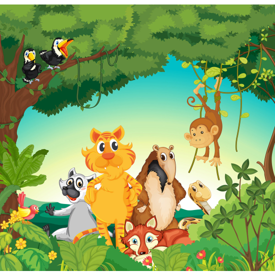 Papel pintado panorámico para niños - Infantil - Animales de la Selva