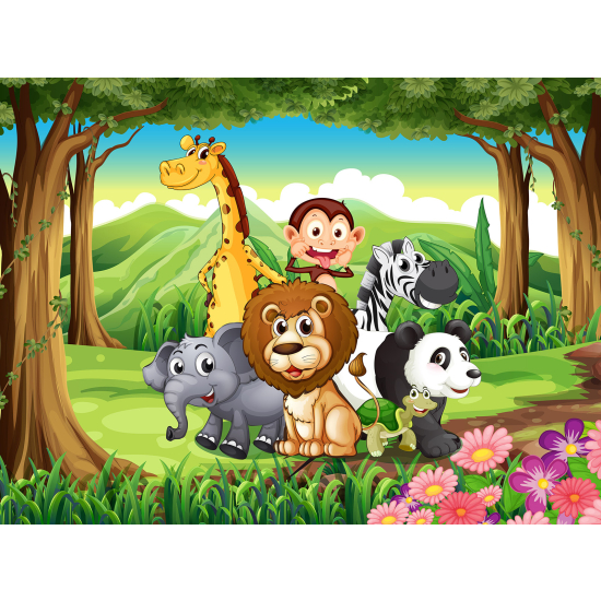 Papel pintado panorámico para niños - Infantil - Animales de la Selva
