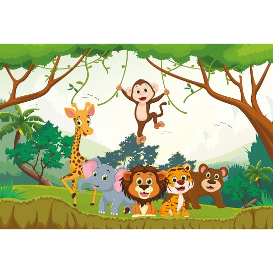 Papel pintado panorámico para niños - Infantil - Animales de la Selva