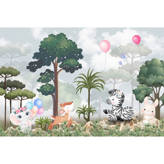 Papel pintado panorámico para niños - Infantil - Animales de la Selva