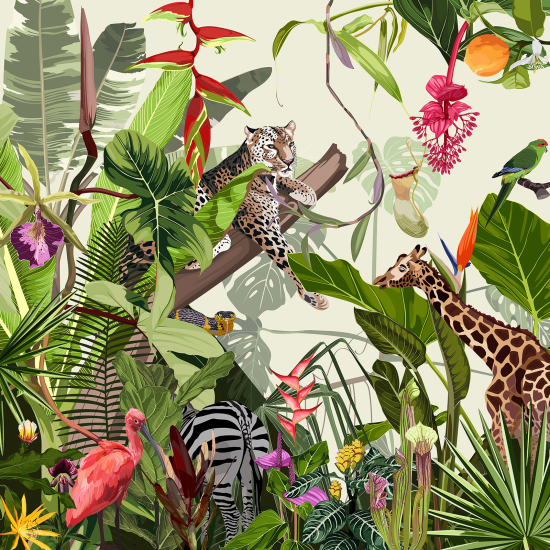 Papel pintado panorámico para niños - Infantil - Animales de la Selva