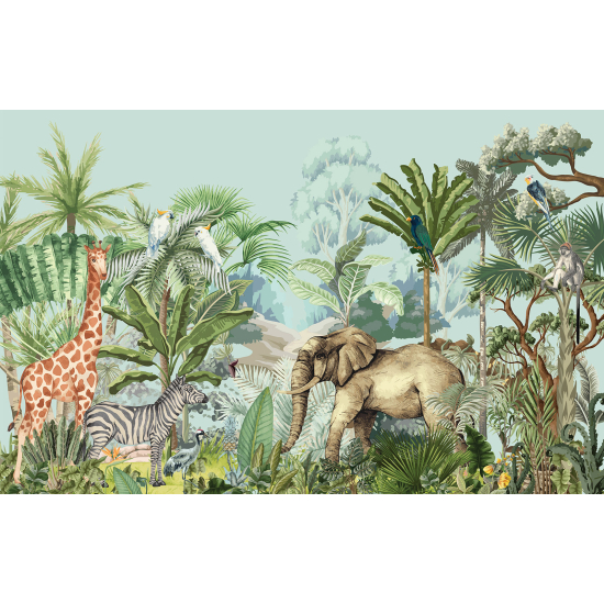 Papel pintado panorámico para niños - Infantil - Animales de la Selva