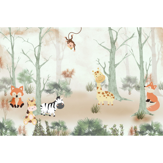 Papel pintado panorámico para niños - Infantil - Animales de la Selva