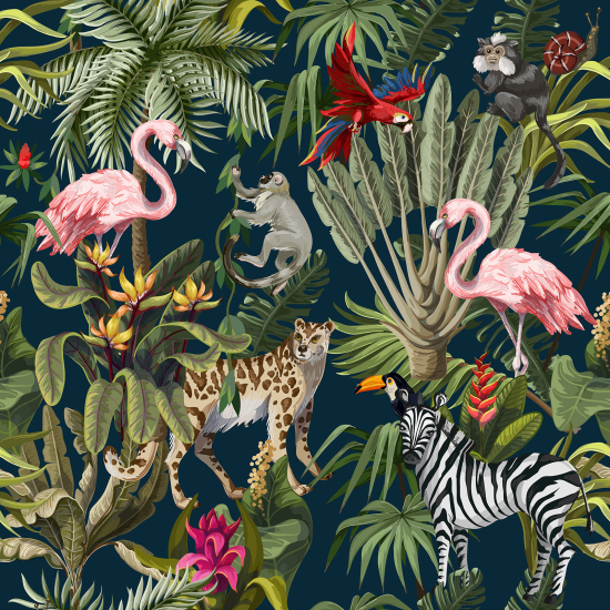 Papel pintado panorámico para niños - Infantil - Animales de la Selva
