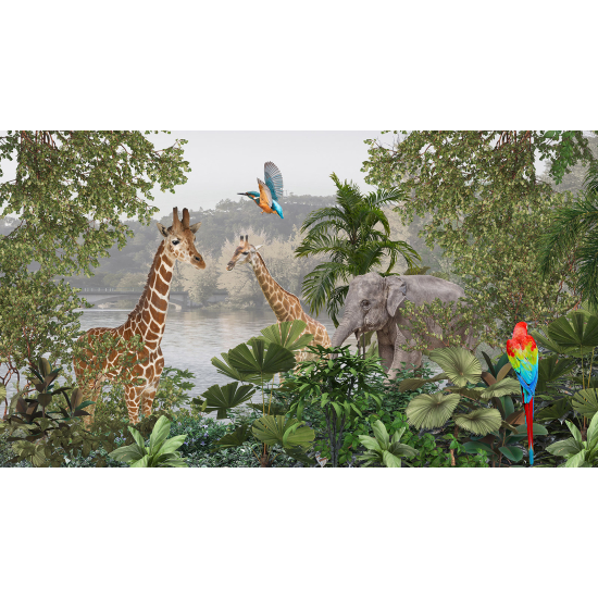 Papel pintado panorámico para niños - Infantil - Animales de la Selva