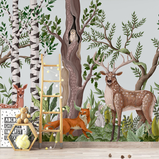 Papel pintado panorámico para niños - Infantil - Animales del Bosque