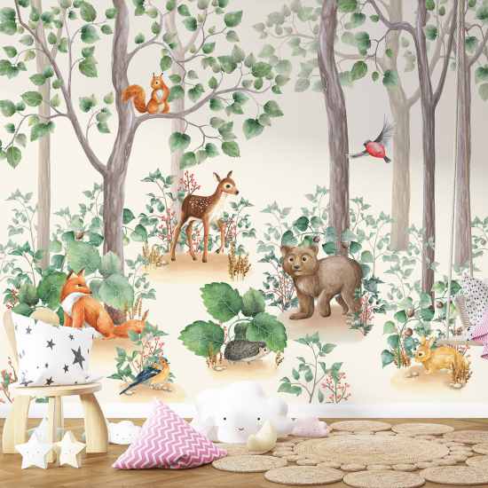 Papel pintado panorámico para niños - Infantil - Animales del Bosque