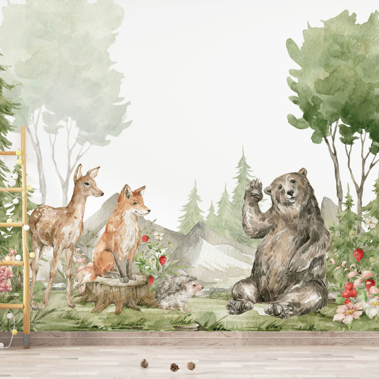 Papel pintado panorámico para niños - Infantil - Animales del Bosque