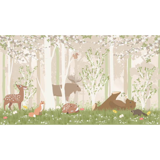 Papel pintado panorámico para niños - Infantil - Animales del Bosque