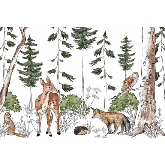 Papel pintado panorámico para niños - Infantil - Animales del Bosque
